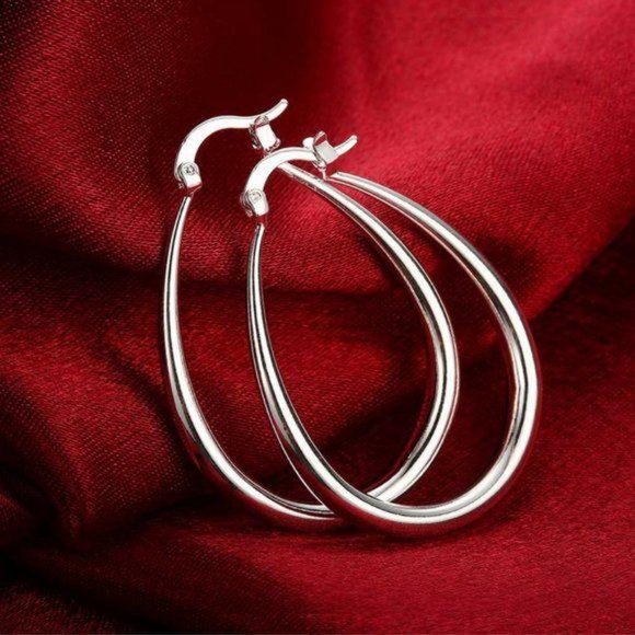 NEW 925 Sterling Silver 1.5'' Oval Hoop Earrings - Picture 1 of 3